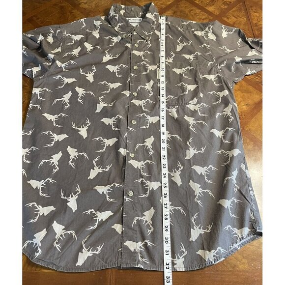 Columbia Hunting Lodge Mens Sz Large Button Down Shirt Overall Deer Print Brown - Picture 8 of 10